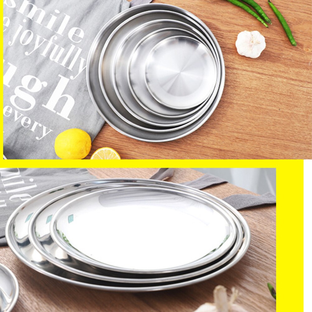 Stainless Steel Matte Round Dining Plate Tableware Dessert Pizza Dish Fruit Tray