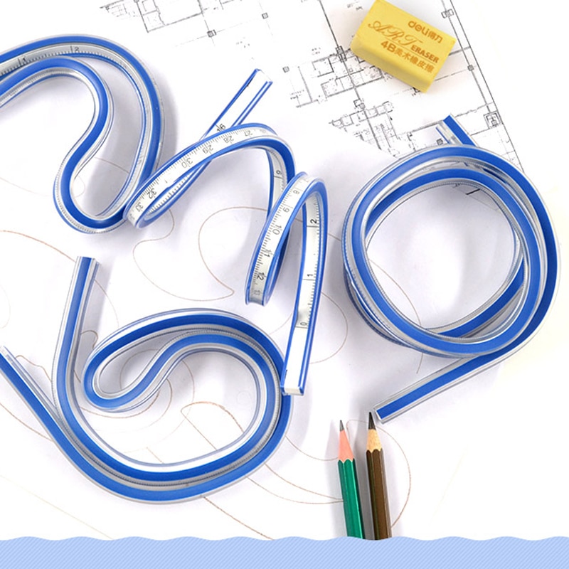 1Pc Flexible Curve Ruler Helix Drafting Measuring Tool Soft Plastic Tape Measure 30cm Engineering Drawing Graphics Ruler