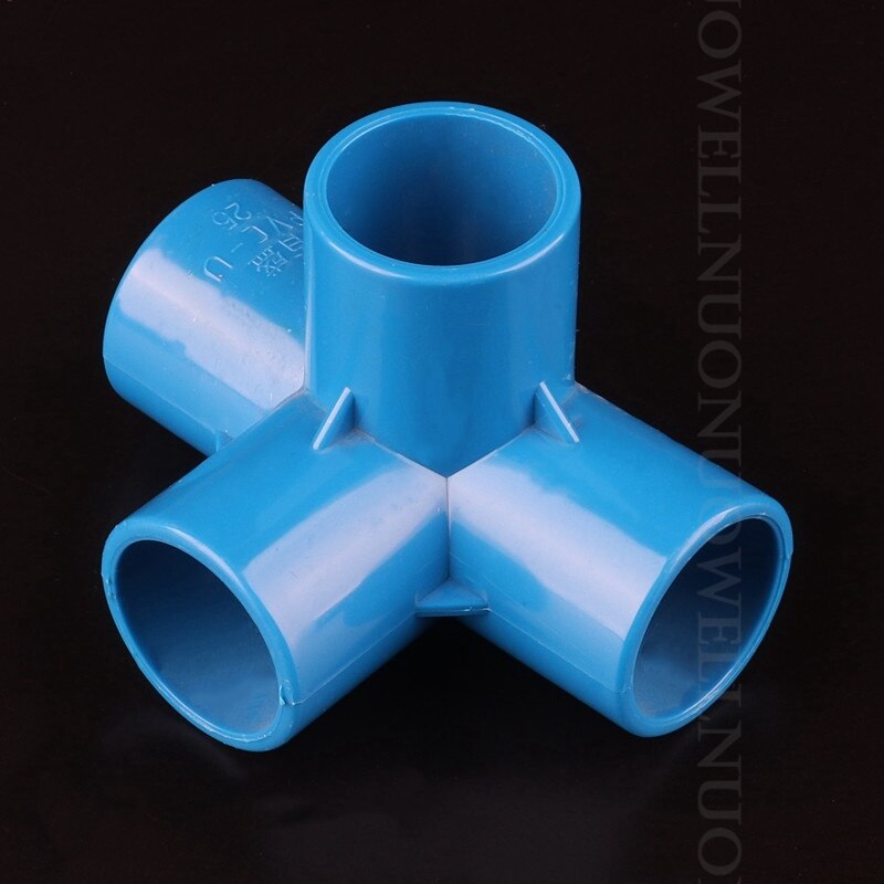 Conector de tubo de irrigação em pvc, conector estéreo de 4 saídas pvc para irrigação de jardim, 5 peças identidade 20 ~ 50mm: 20mm / Blue