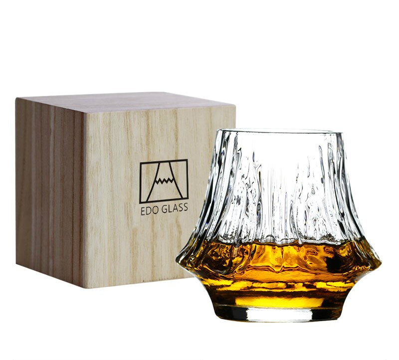 Japansk konst vulkan vinglas konstverk trälåda whisky tumbler mt. fuji mountain oregelbundna brandy snifter cup: 1 x presentaskglas