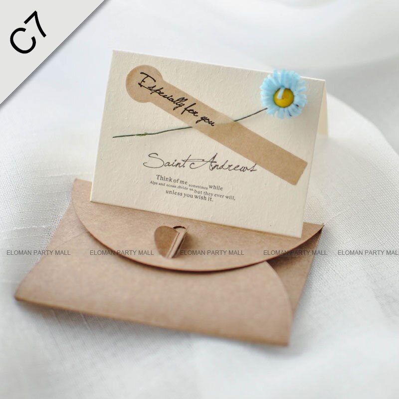Eloman rustikke bryllup invitationer kort fødselsdag bryllup invitation konvolut+blanke kort+blomster: C7