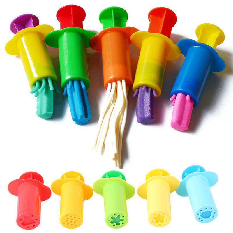 5Pcs Clay and Dough Modelling Tools Kit Rollers Molds Cutters Plastic Assorted Designs Play Dough Extruders Tools Toy Set