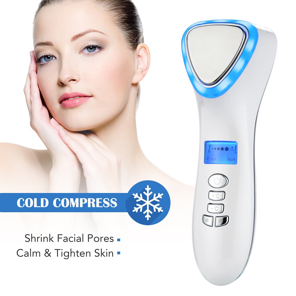 LED Light Beauty Devices Cold Hammer Skin Rejuvenation Ultrasonic Vibration Massager Face Lifting Tool Machine Cryotherapy