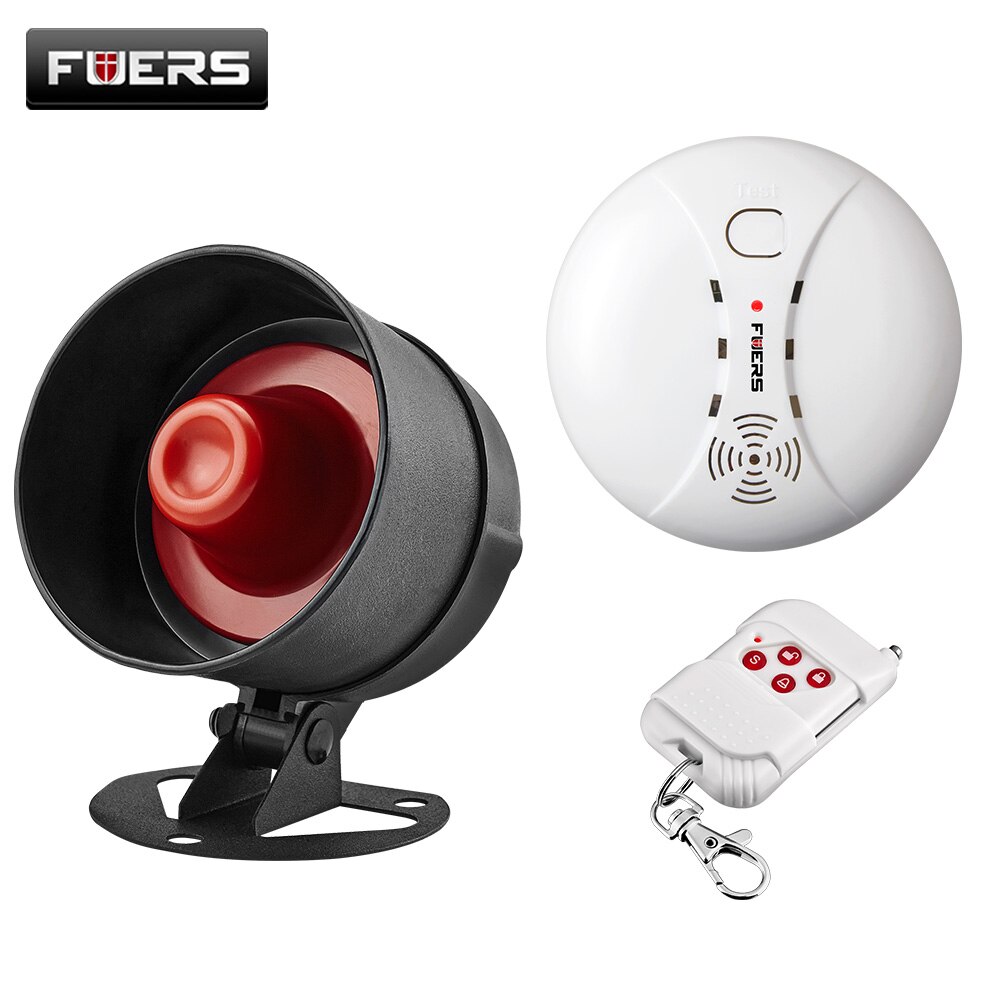 FUERS-sistema de alarma de seguridad para el hogar, cortina infrarroja, sensor de humo, inalámbrico, altavoz de memoria, alarma Local, 100dB: Kit 4
