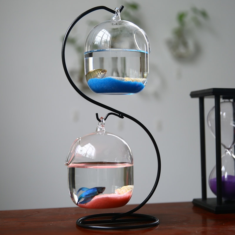 Bouteille en verre Transparent suspendu à Double pont pour Aquarium, bouteille d&#39;infusion pour plantes et fleurs, Vase de fleurs, décoration
