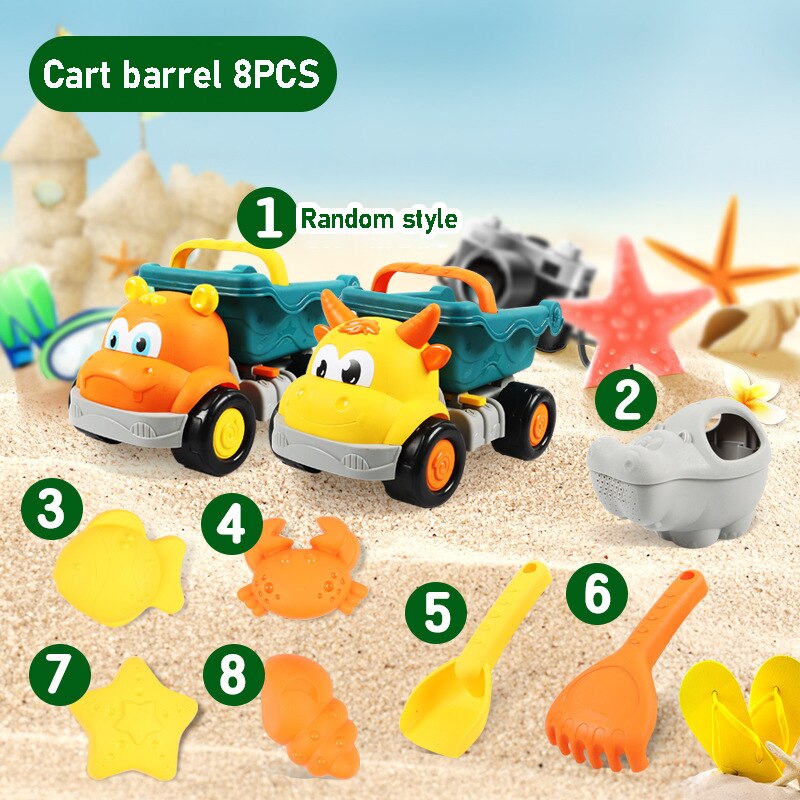 Beach Toys For Kids Baby Beach Game Toys Children Sandbox Set Kit Summer Toys For Beach Play Sand Water Game Trolley Case: Cart barrel 8PCS