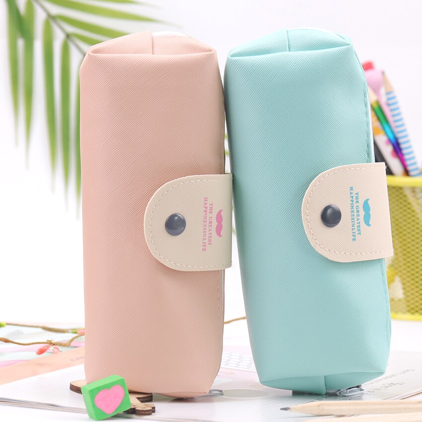 Estuche de lápices de Color de caramelo coreano, estuche Escolar impermeable de cuero Pu para niña, material de papelería Escolar, suministros escolares, 1 ud.