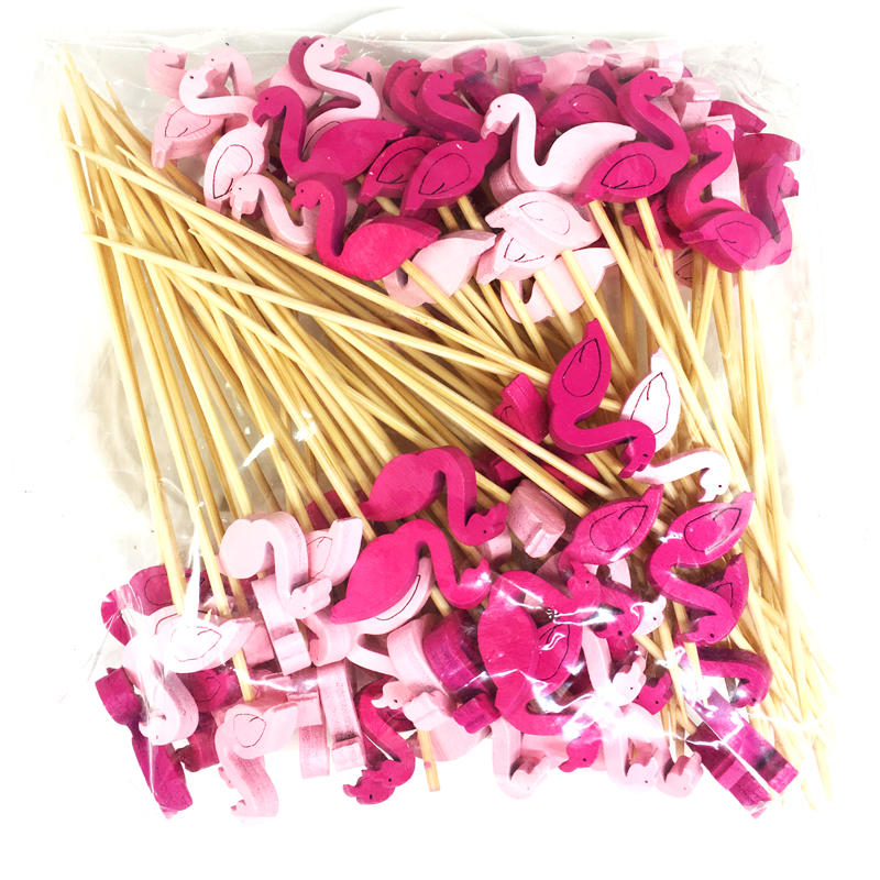 100 st flamingo bambu hackor ananas kaktus blad cupcake frukt gaffel dessert sallad stick cocktail spett för fest dekoration