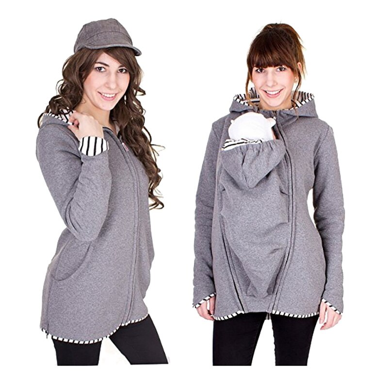 Zwangere Vrouwen Kleding Moederschap Tops Draagzak Kleding Kangoeroe Hoodies Voor Vrouwen Lange Mouwen Tops Moederschap Winter Kleding: Gray / XXL