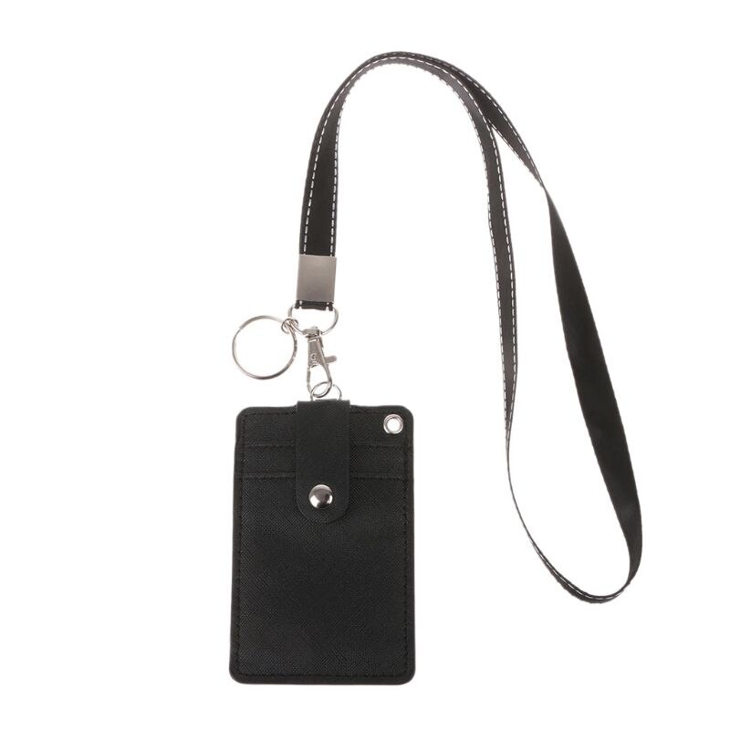 THINKTHENDO Office Work School ID Card Badge Holder with Keyring Rope Layards Neck Strap Bag Accessories 11x7.2cm: black