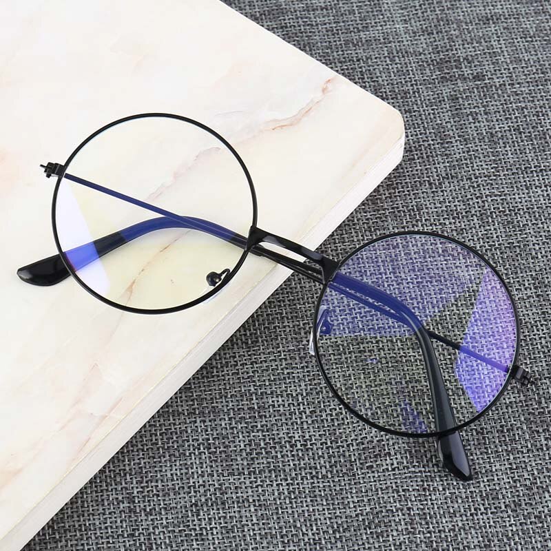 Gafas montura redonda clásicas Vintage para hombre y mujer, lentes planas de espejo óptico para miopía, montura Simple de Metal, novedad de