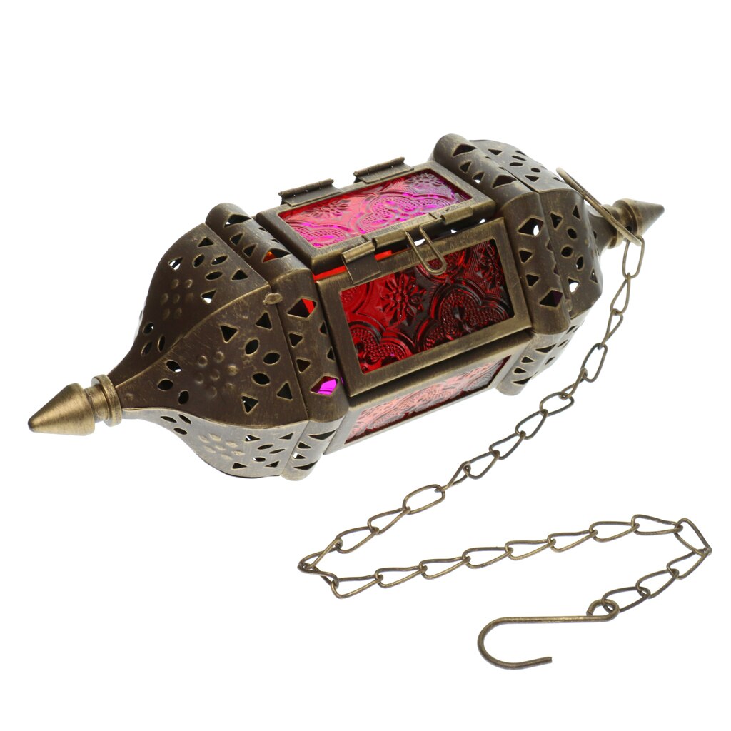 Retro Metal Hanging Candle Lantern Chandelier Moroccan Hollow , 9x9x24cm/3.54x3.54x9.45inch
