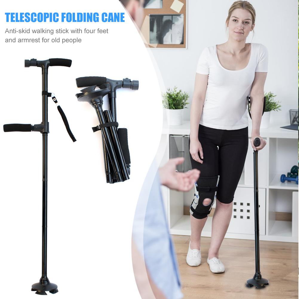 Telescopic Folding Canes Collapsible LED Light Aged Walking Sticks Poles for the Elder Crutches Lightweight Safety Walking Stick
