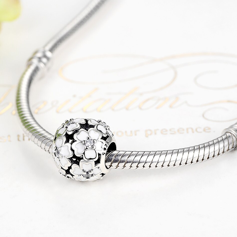 BELAWANG 925 srebro kryształ kwiatowy koralik moda emalia prezent na boże narodzenie uroki dopasowanie oryginalna bransoletka koraliki robić biżuterii DIY M