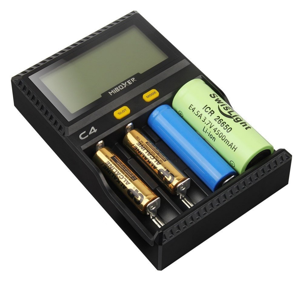 Miboxer C4 LCD Clever Batterie Ladegerät für Li-Ion IMR ICR LiFePO4 18650 14500 26650 21700 AAA Batterien 100-800mAh 1.5A entladung
