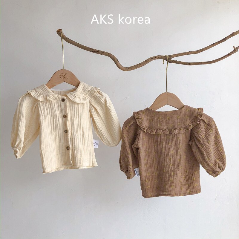 Herfst Grote Revers Single-Breasted Shirts Voor Meisjes Lange Mouw Baby Westerse Stijl Shirts Baby Meisje blouse Tops