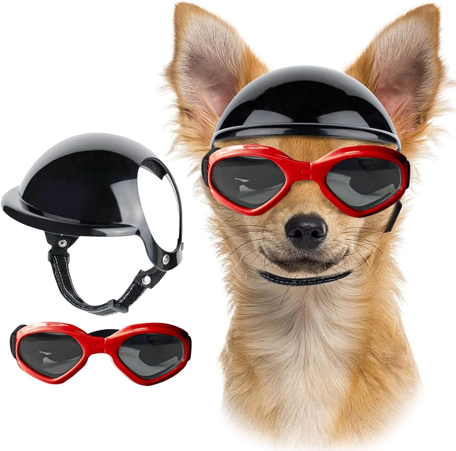 ATUBAN Cool Pet Motorcycle Helmet - Lightweight Goggles & Ear Holes , Stylish Protection for Small Dogs Riding & Driving: M / Red