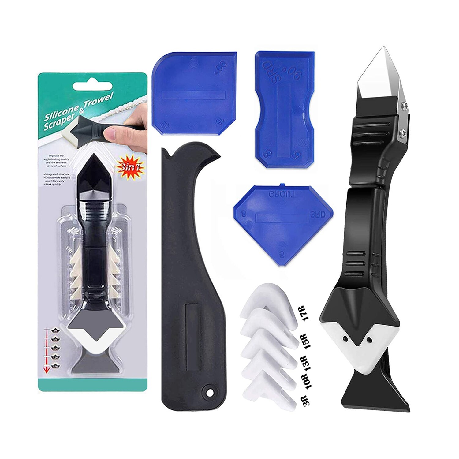 3 in 1 Silicone Caulking Tool Kit Silicone Remover Caulk Finisher Sealant Smooth Scraper Grout Set Tools