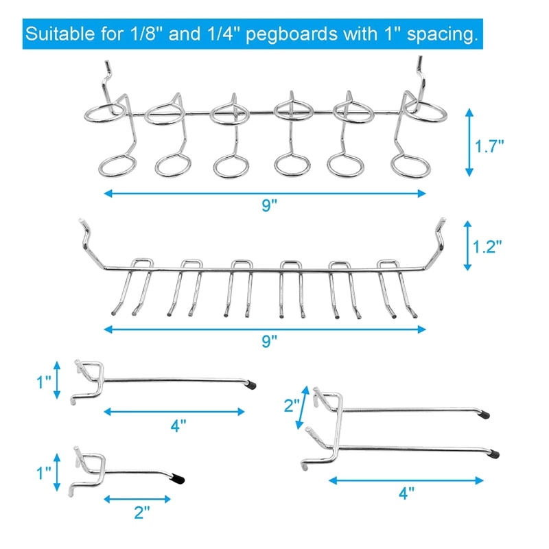 80 stycken pegboard krokar sortiment med pegboard behållare, peglås, för att organisera olika verktyg för hantverksrum
