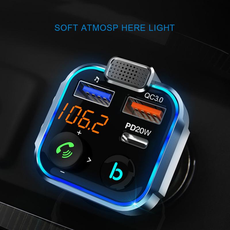 Auto Bluetooth 5,0 FM Transmitter Auto MP3 Player Große Mikrofon QC 3,0 PD20W Dual USB Schnelle Ladegerät Auto Elektronik Zubehör
