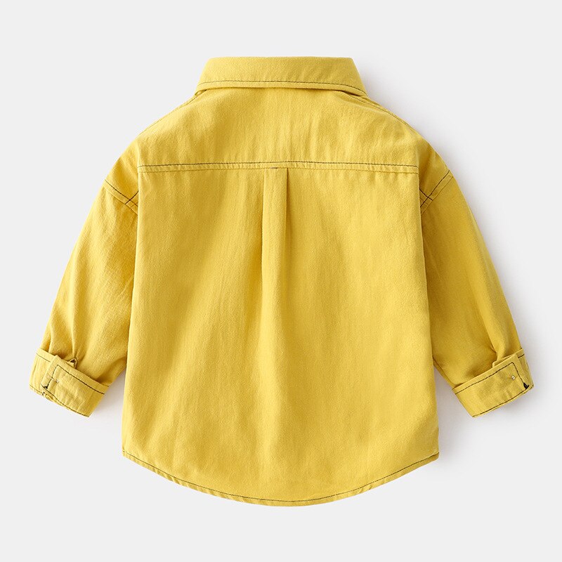 Chemise jaune à manches longues pour garçon, hauts d'extérieur, droit, en coton, à col rabattu, à la , automne et été