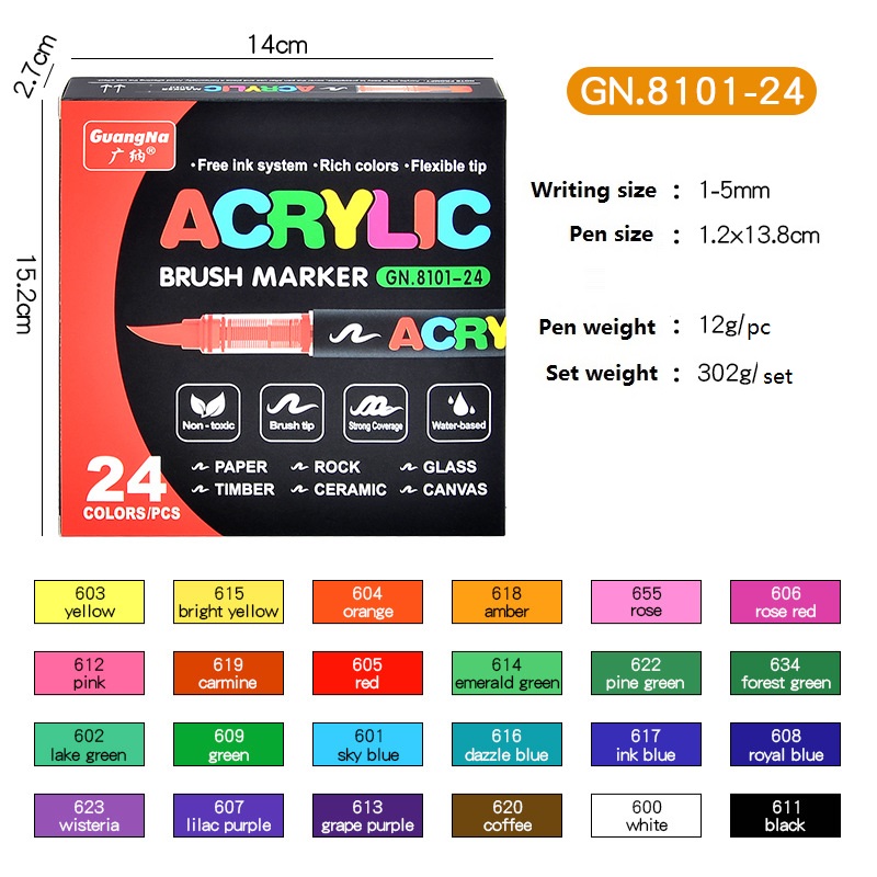 Guangna Acrylic Painting Markers Set Plumones 72/60/48/36/24/12 Colors Soft Brush Pen Marcadores Drawing Graffiti Art Supplier: green