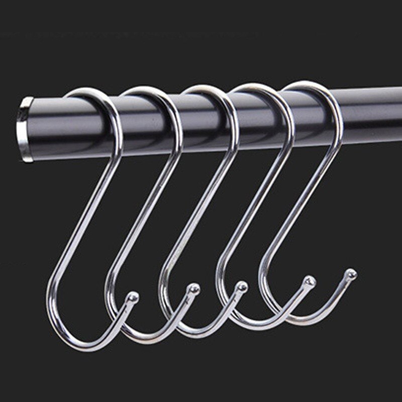 Ganchos de acero inoxidable con forma de S de 3 tamaños, 5 uds., ropa y toallas de cocina para baño, maceta para planta de jardín, rieles de colgador