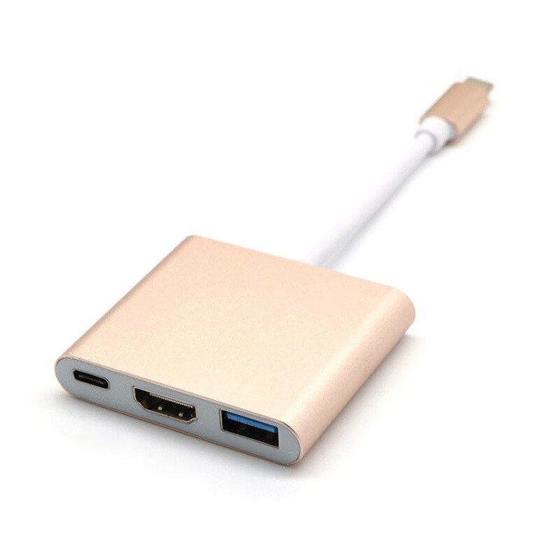 Adaptateur convertisseur USB 3.1 type-c vers HDMI/USB 3.0/USB-C en aluminium Compatible pour adaptateur Macbook NC99: GOLD