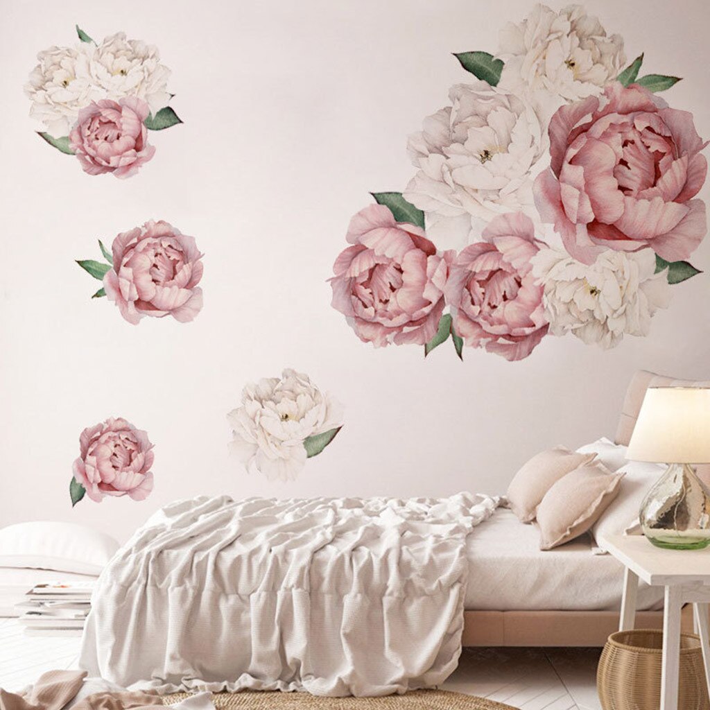 Autocollant Mural 3D fleur pivoine Style chinois | 1 pièce, autocollant Mural fleur pour salon chambre à coucher, autocollant de décoration murale maison # BL5