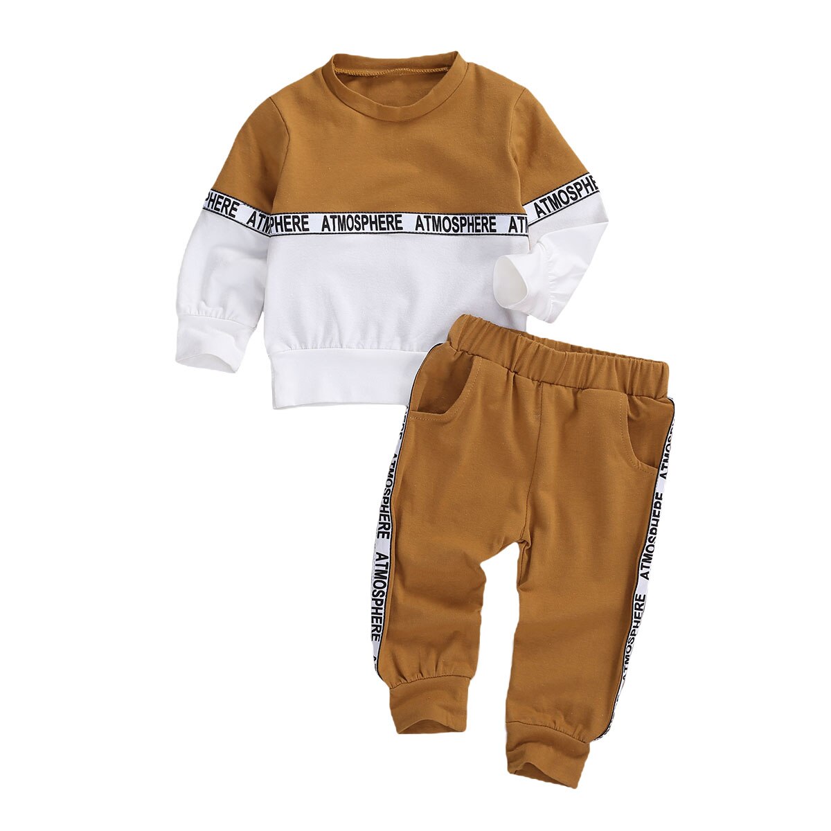 Citgeett Herfst 1-4Years Baby Jongens Lange Mouwen Pak Stiksels T-shirt En Effen Kleur Elastische Lange Broek Lente Sport Set: A / 18m