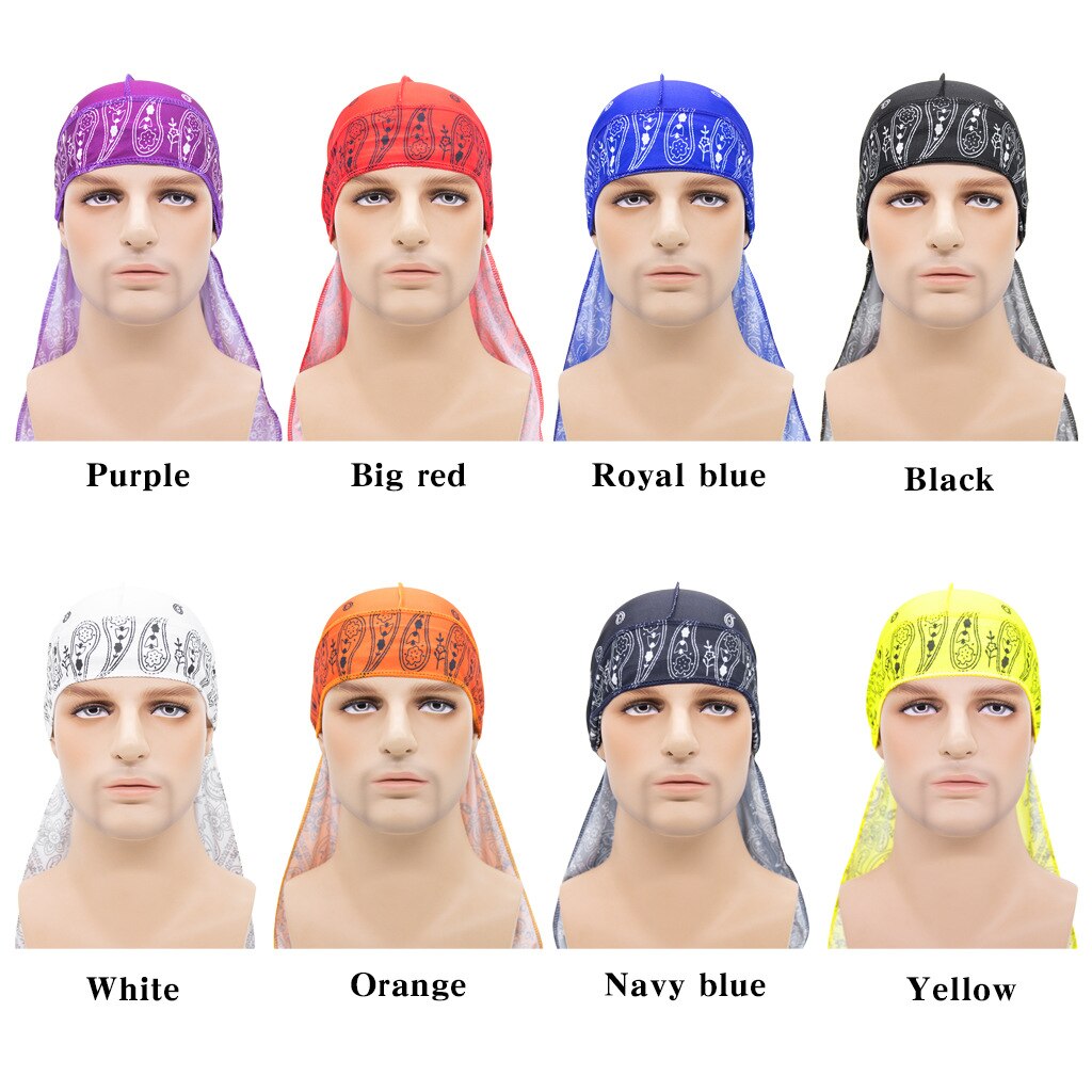 Satin- männer dehnbar Kappe Hüfte hüpfen Du Doo Lappen Durag Perücken Turban Bandana Headwear Feste Farbe lange Hütte Binden schwanz Haar Zubehör