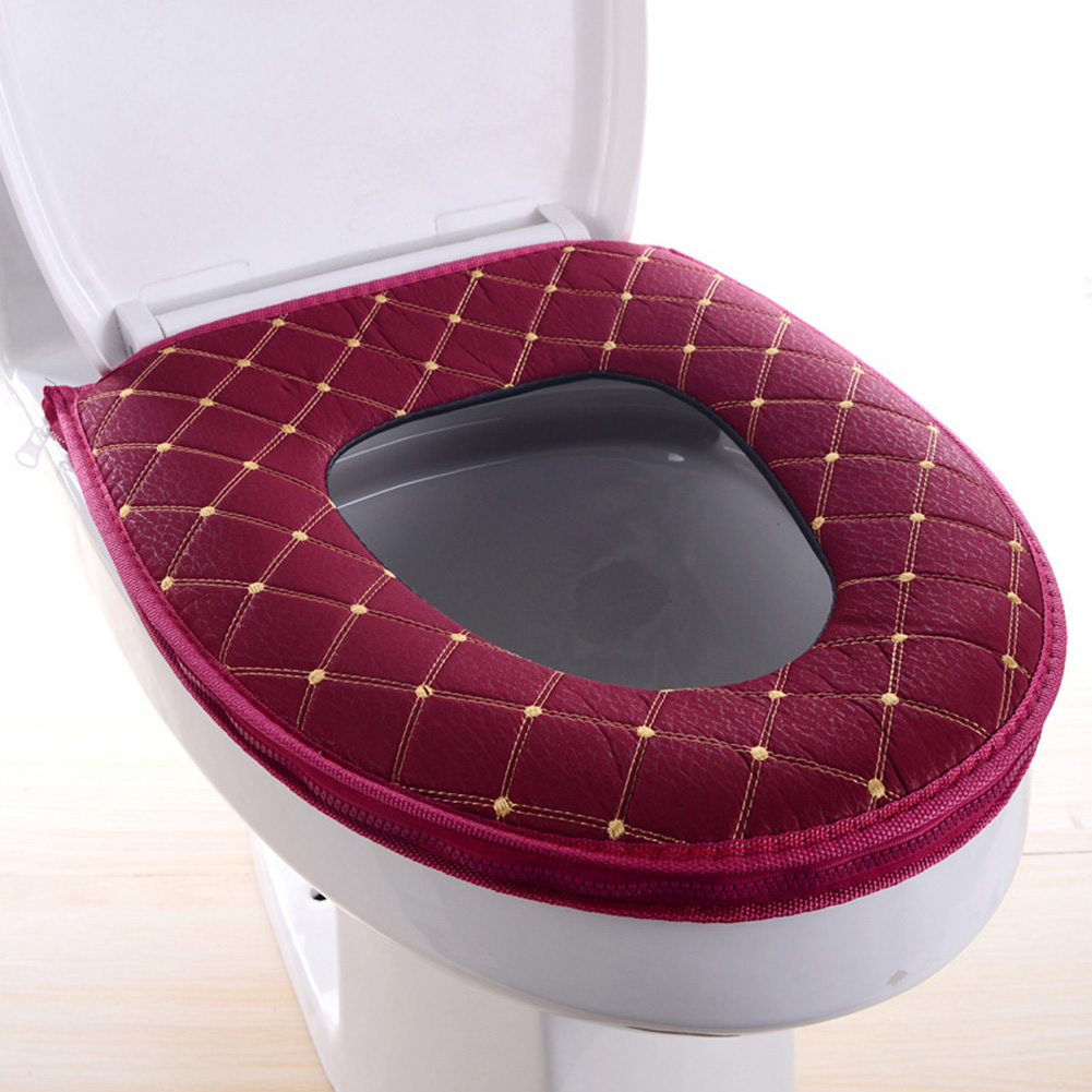 Badeværelse blød tykkere varmere toilet sædeovertræk pads vandtæt klud toilet dæksel sæde låg pad boligindretning toilet sæde dække: Rød