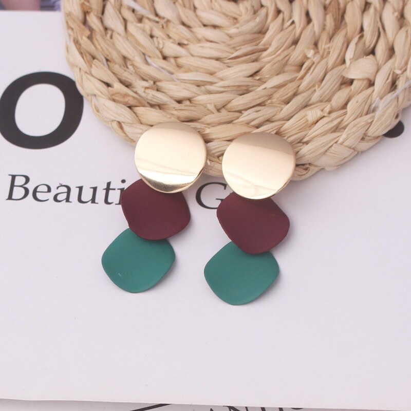 Korean Geometric Statement Hanging Earrings for Women Gold Round Circle Earring Punk Metal Earring Ear Jewelry: ES4414