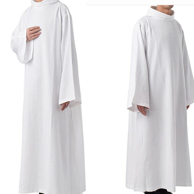 Traje medieval cosplay bruxa branca sacerdote igreja festa longo robe morte fantasma vestido de halloween cosplay vestido traje para adulto