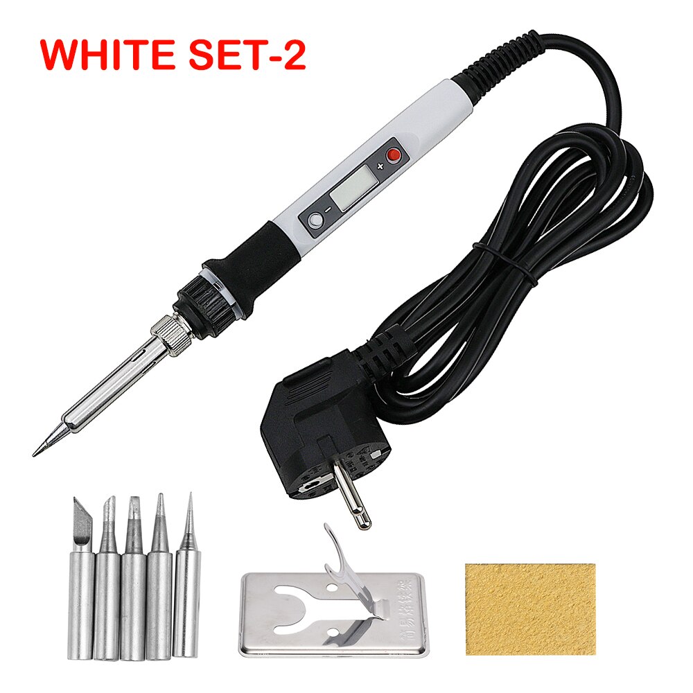 80W Lötkolben Digitale Einstellbare Temperatur Elektrische Solder Station Schweißen Werkzeuge Kit 220V 110V Rework Entlöten Reparatur: 220V EU Plug / White SET-2