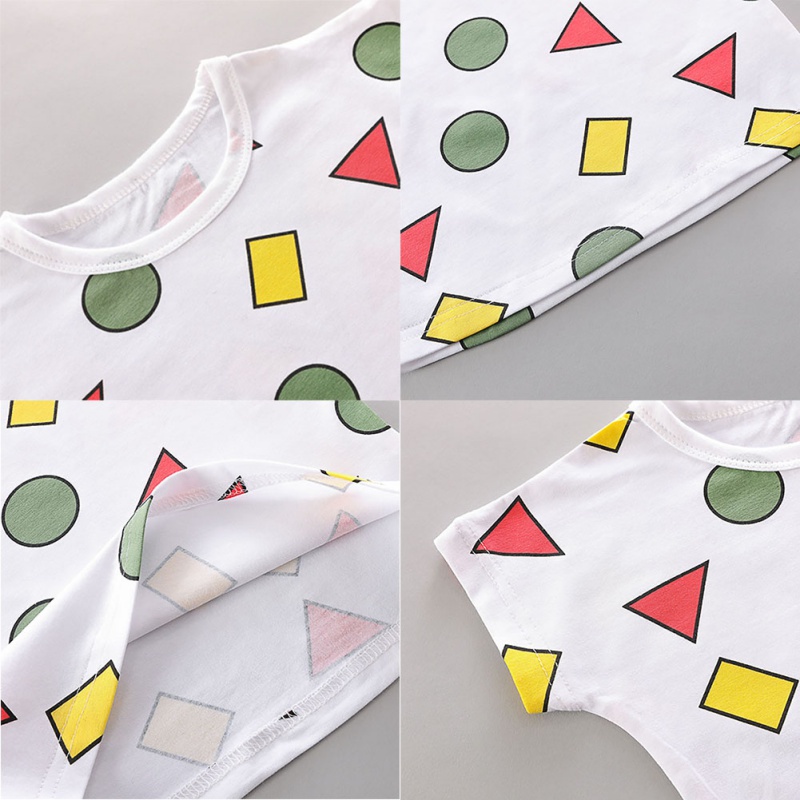 Kids Boys Girls Sleepwear Baby Summer Cotton Sets Children Homewear Pajamas Geometry Print Short Sleeve T-shirt Nightwear