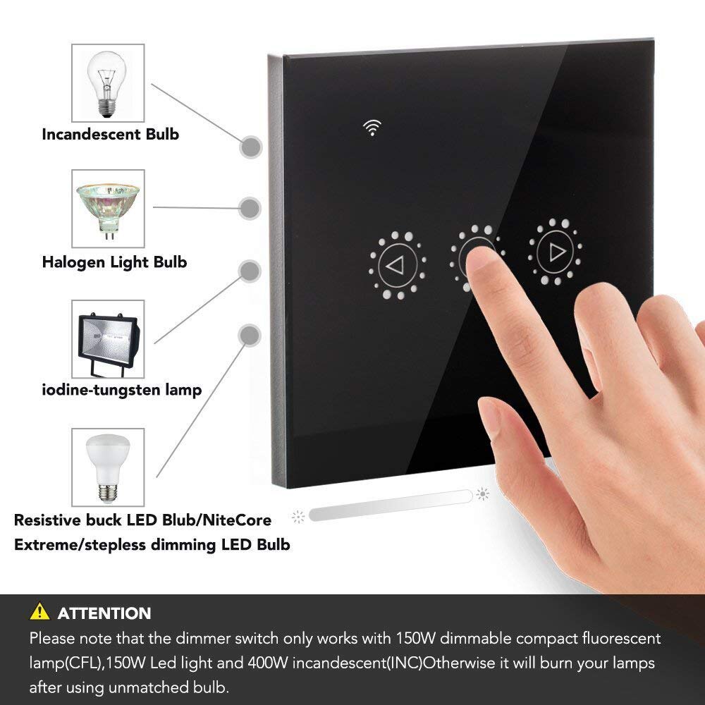 Smart Life Wifi Light Switch Dimmer 3 Way Wall LED Light Touched Switch Voice Control APP Switch Light for Alexa Google Home