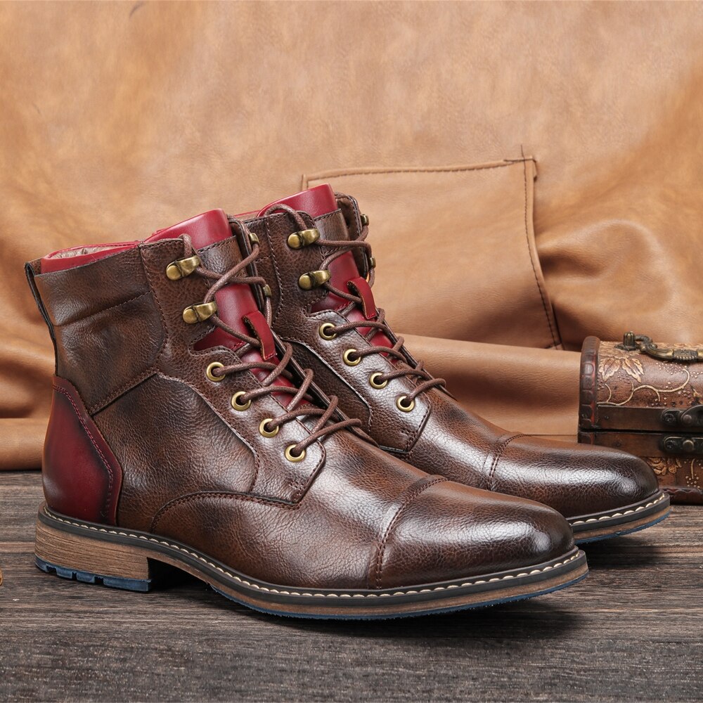 Amerikaanse Stijl Mannen Laarzen Comfortabele Enkellaarsjes Leer # AL603C4