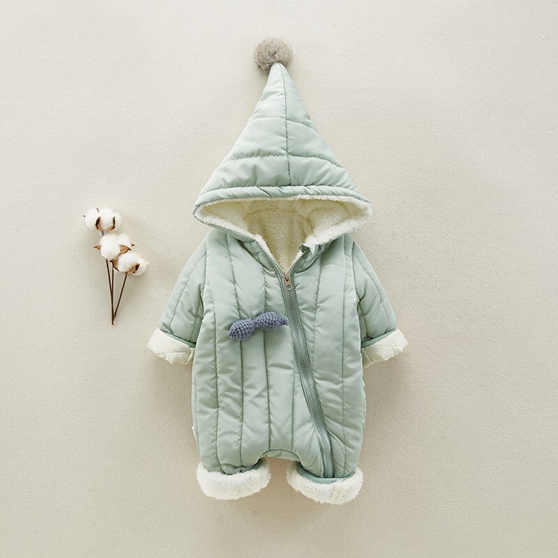 Baby Winter Rompertjes Pasgeboren Bodysuit Jongens Jumpsuit Plus Fluwelen Kinderen Hooded Warme Bovenkleding Jas Voor Baby Meisjes Snowsuit Dwq683: green / 80CM