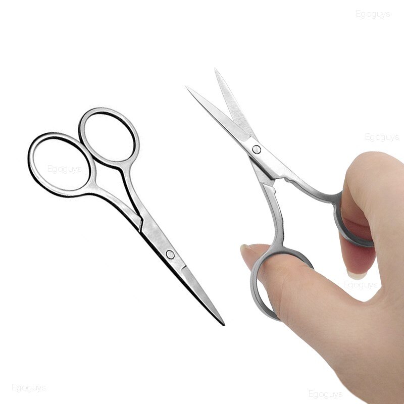 Tijera de maquillaje de acero inoxidable para cejas, pestañas, pelo de nariz, tijera afilada, Punta curva, pequeña, 1 pieza