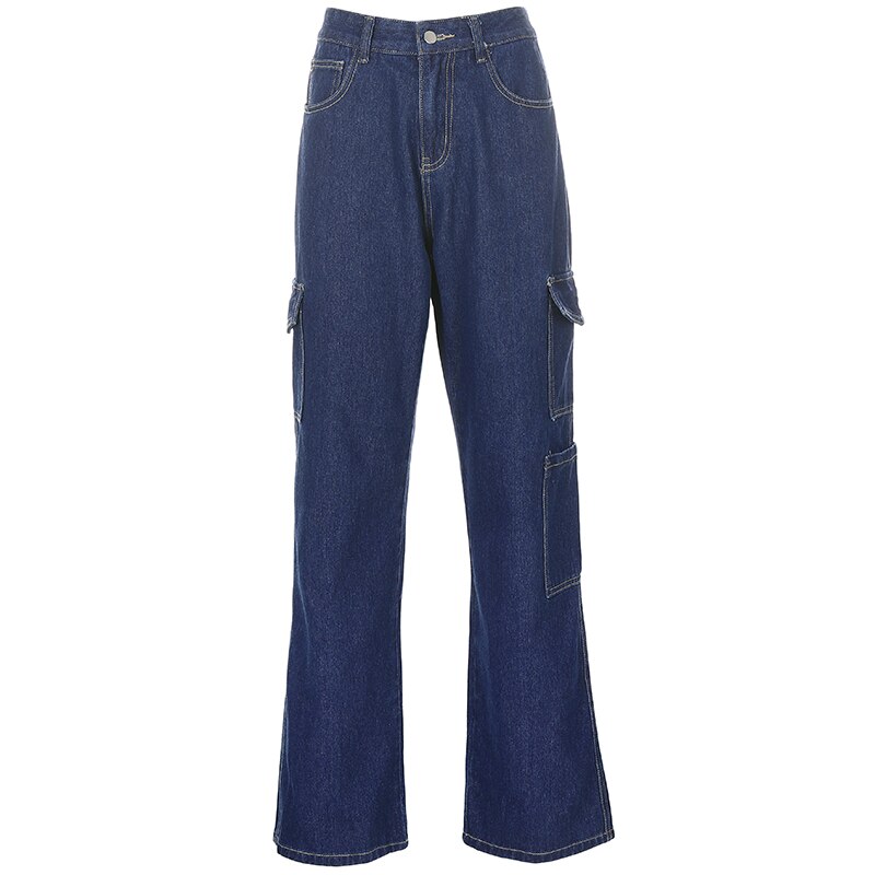 Casual oversize joggingbukser til kvinder basic cool joggers kvinder jeans streetwear bukser med brede ben bukser stor lomme sød og psyko: Blå / L