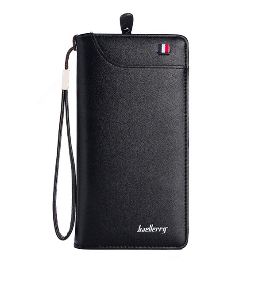 Herenportemonnee met grote capaciteit, lange, effen kleur, retro, klassiek pu-leer, kaarthouder