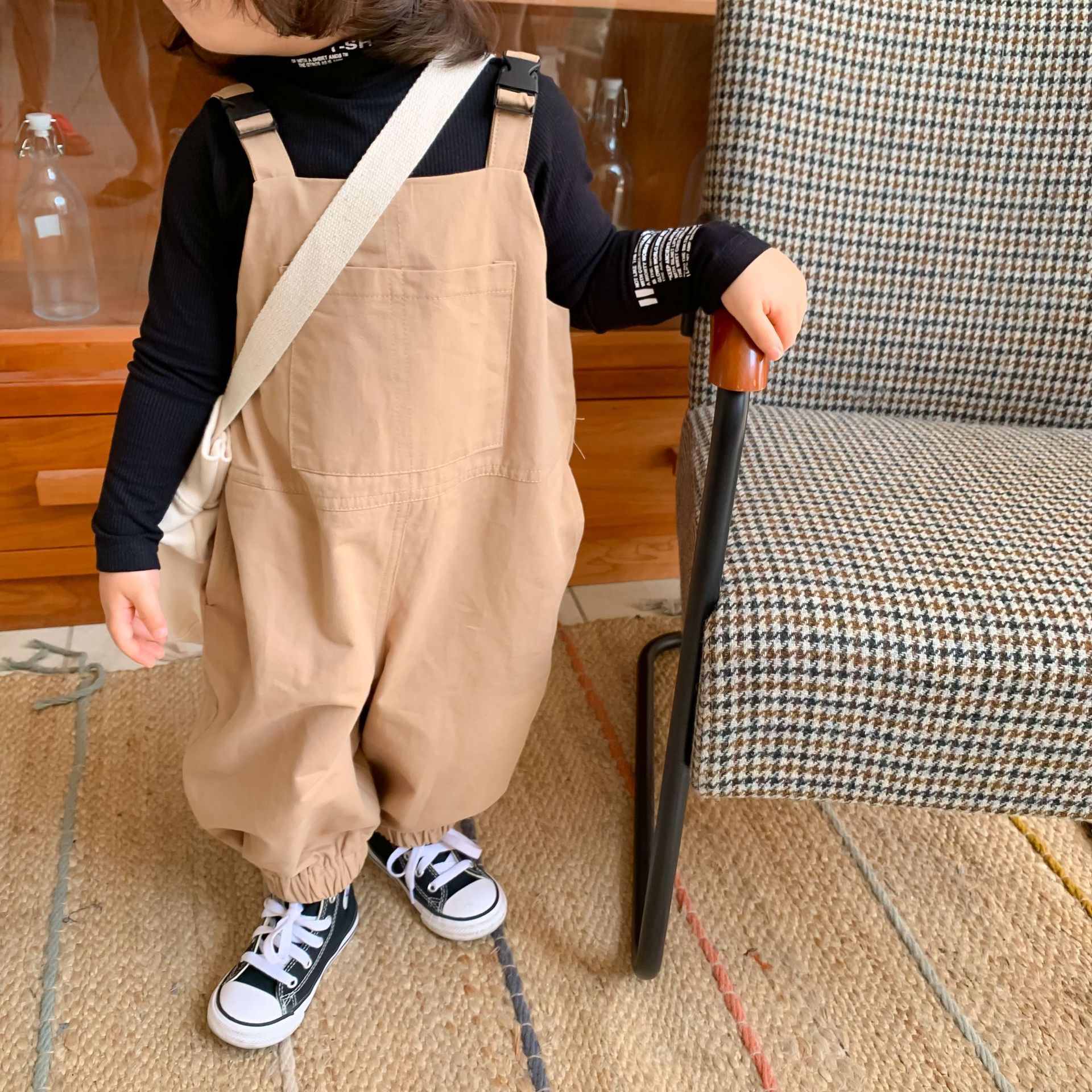 5134 Baby Kids Overalls Baby Jarretel Broek Effen Baby Boy Overalls Met Pocket 1-7Years Meisjes Leuke Overalls Broek Voor kids: KHAKI / 80CM