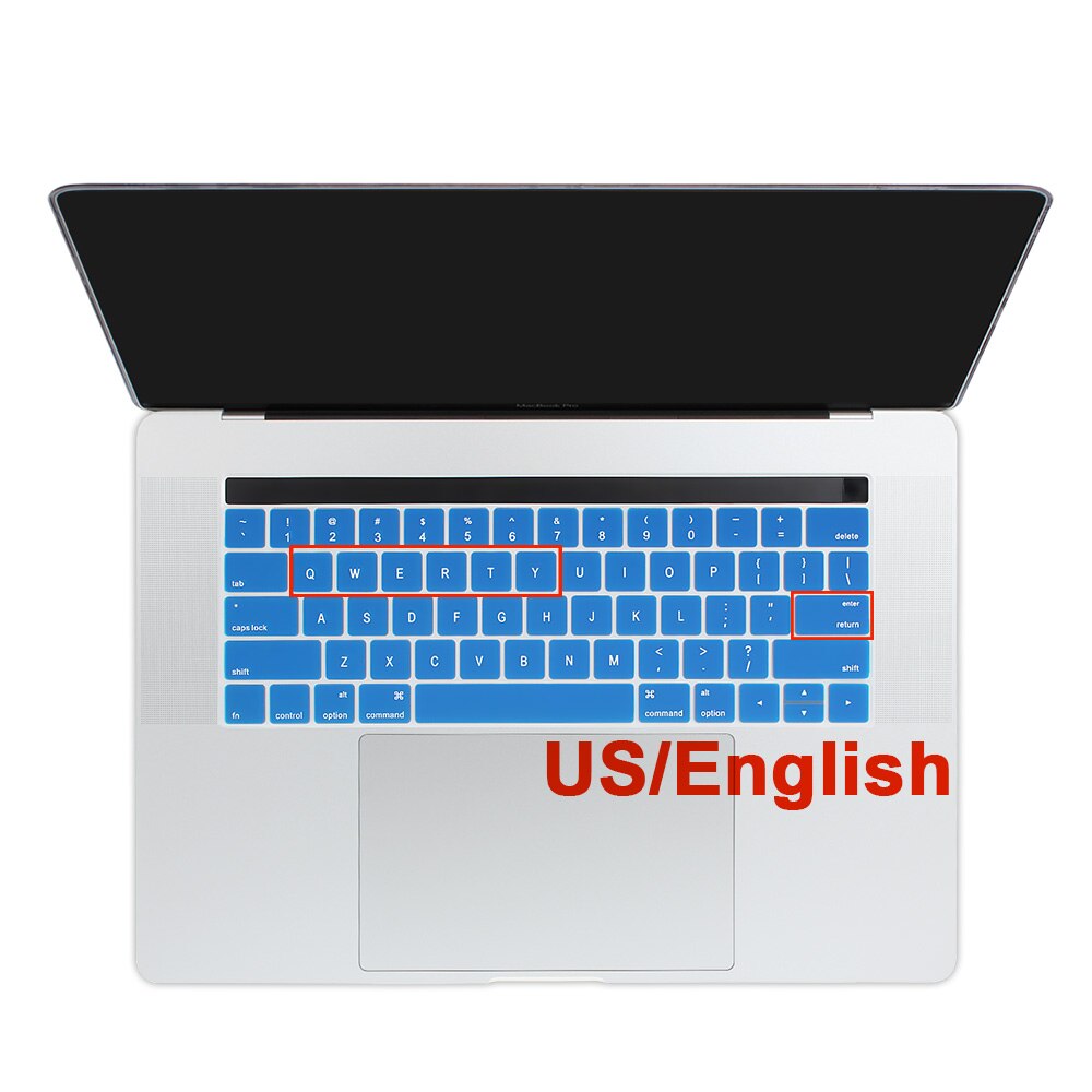 USA USA wprowadź rosyjski arabski ukraina angielski układ cienka miękka klawiatura silikonowa pokrywa dla Macbook Pro 13 15 touch bar 2019 2018: US English dark blue