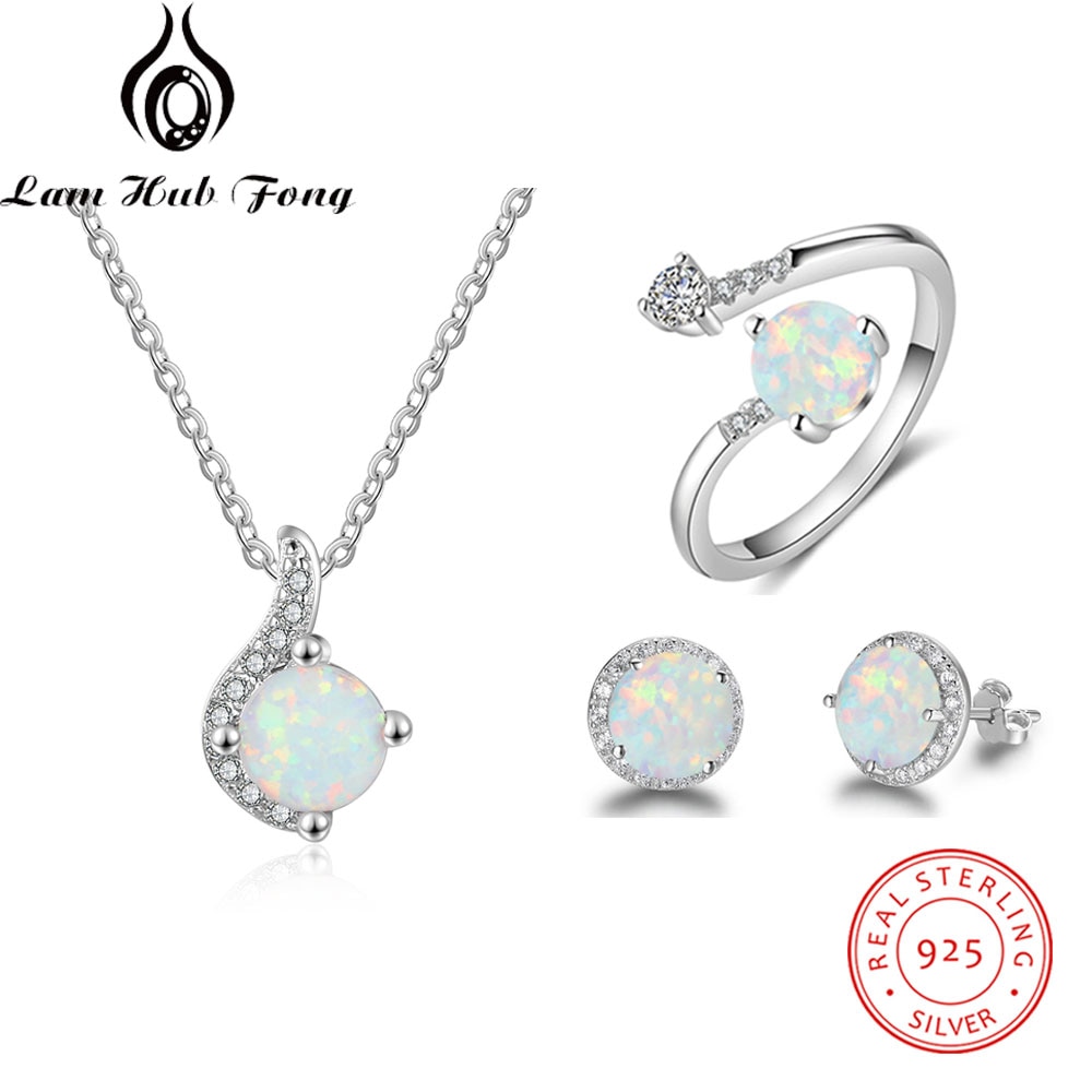 Sieraden Sets Voor Vrouwen Dainty 925 Sterling Silver White Opal Ring Oorbellen Ketting Bruiloft Sieraden Sets (Lam Hub fong)