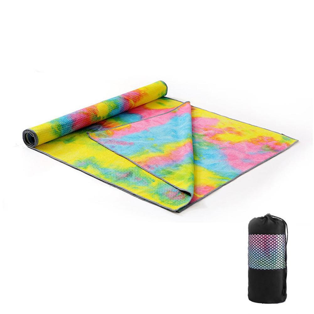 Tie-Dye Afdrukken Yoga Deken Fijne Vezel Deeltjes Zachte Yoga Mat Padded Yoga Fitness Pilatus Handdoek Met Mesh Trekkoord zak 183Cm