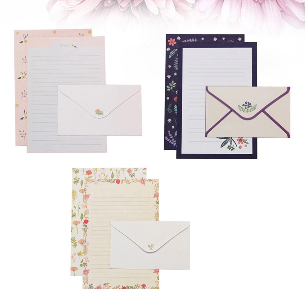 6 Sets of Letter Papers Simple Colorful Beautiful Flower Printing Letter Papers