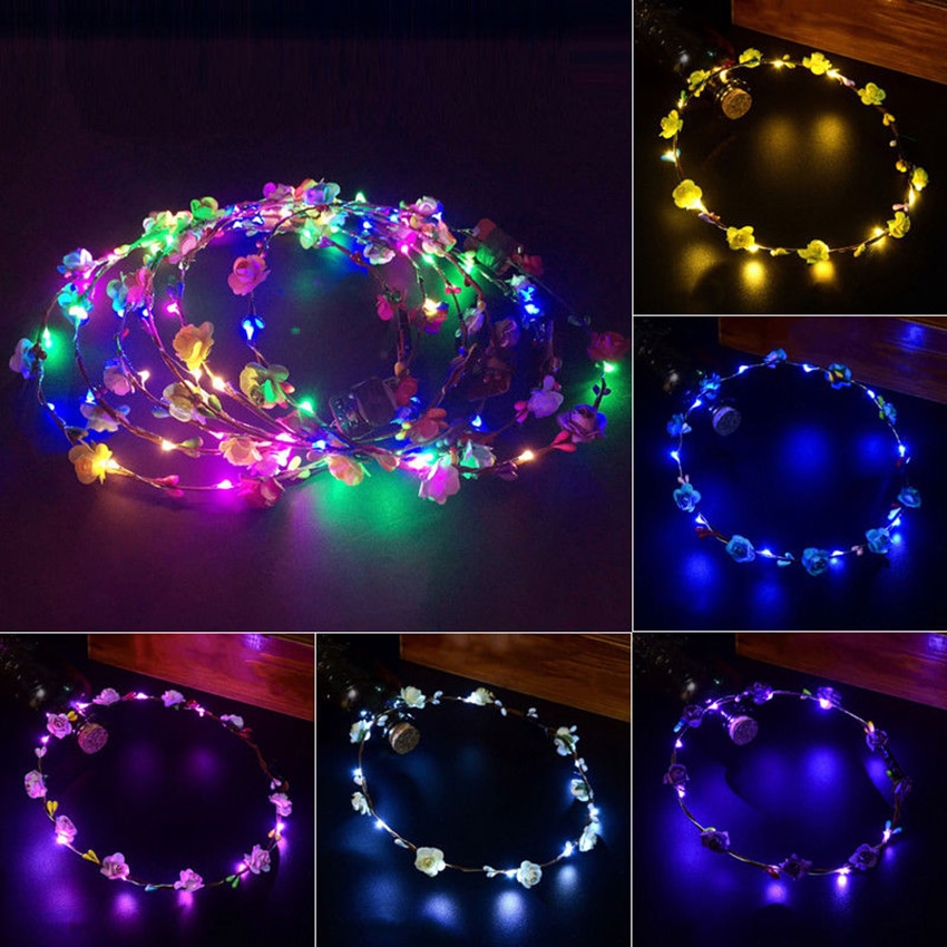 Frauen Mädchen glühend Kranz Krone Blume Stirnband LED Licht hoch Haar Kranz Haarband Girlanden Hochzeit Party Weihnachten Weihnachten Birthda
