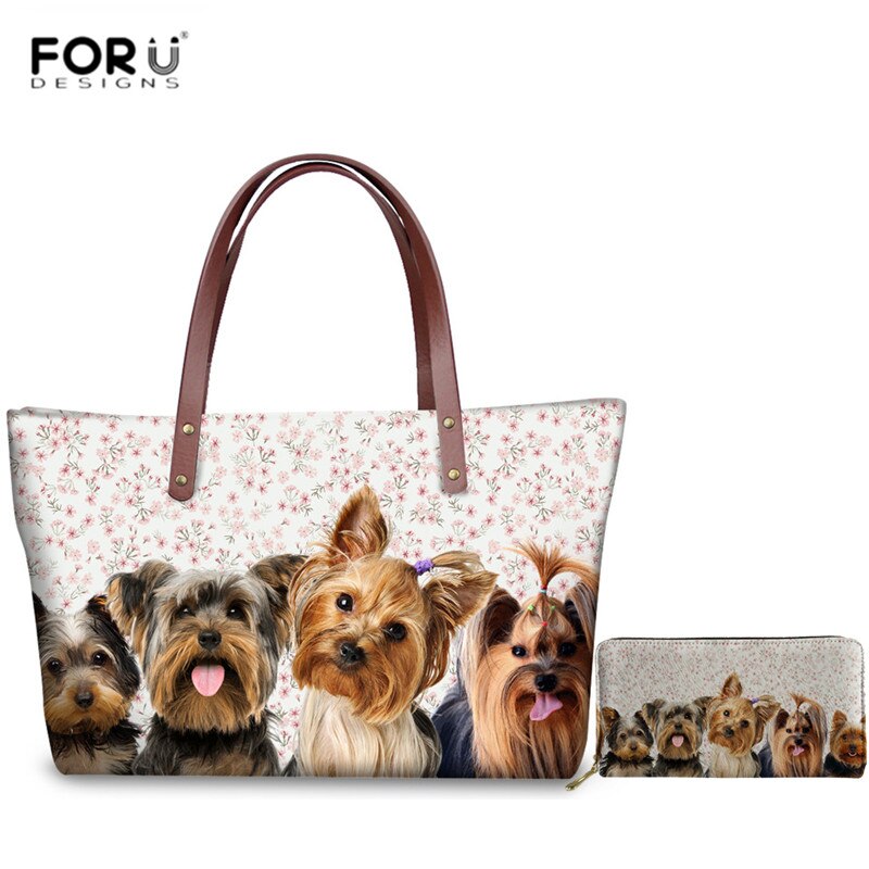 FORUDESIGNS Kawaii Chihuahua wzór Zipper torebki wysokiej jakości duże torby na ramię dla kobiet rozrywka 2 sztuk/zestaw torby na ramię: AMYY087AL-Z21