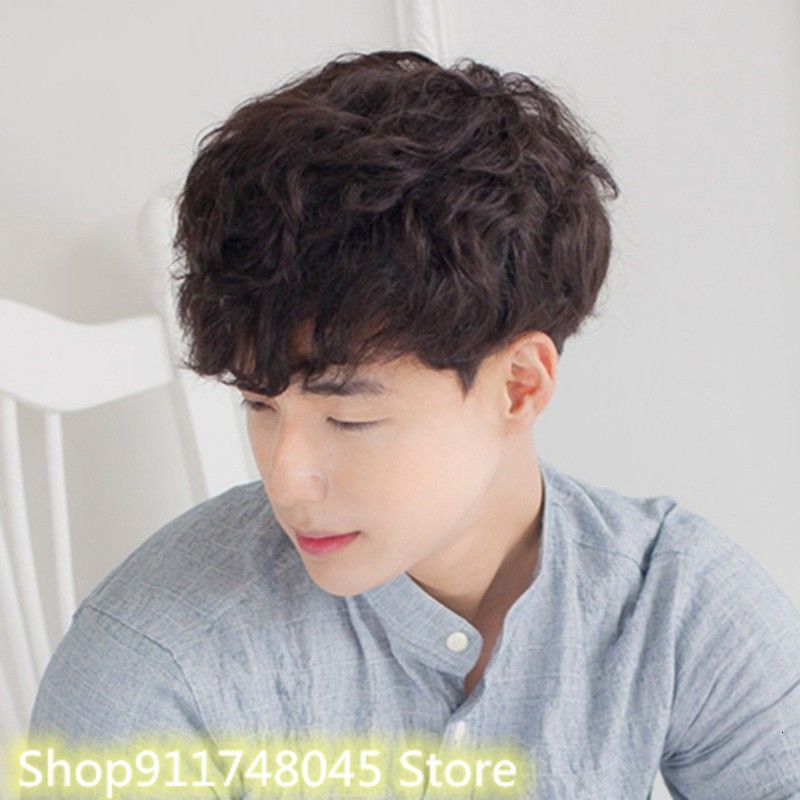 Men's Wigs Korean Short Wigs Hair Wig Handsome Men's Short Curly Hair Style Wig Realistic Natural High-Temperature Silk Fiber
